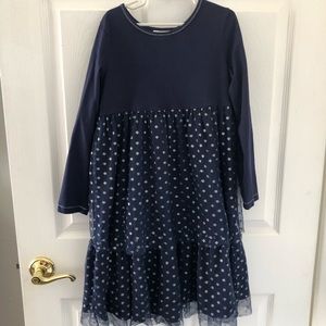 Hanna Andersson 130 Dress Tulle Navy Blue Dots